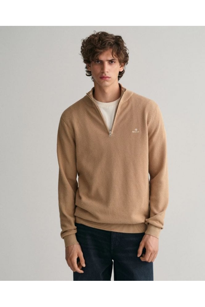 Cotton Piqué Half-Zip Sweater – Dark Khaki