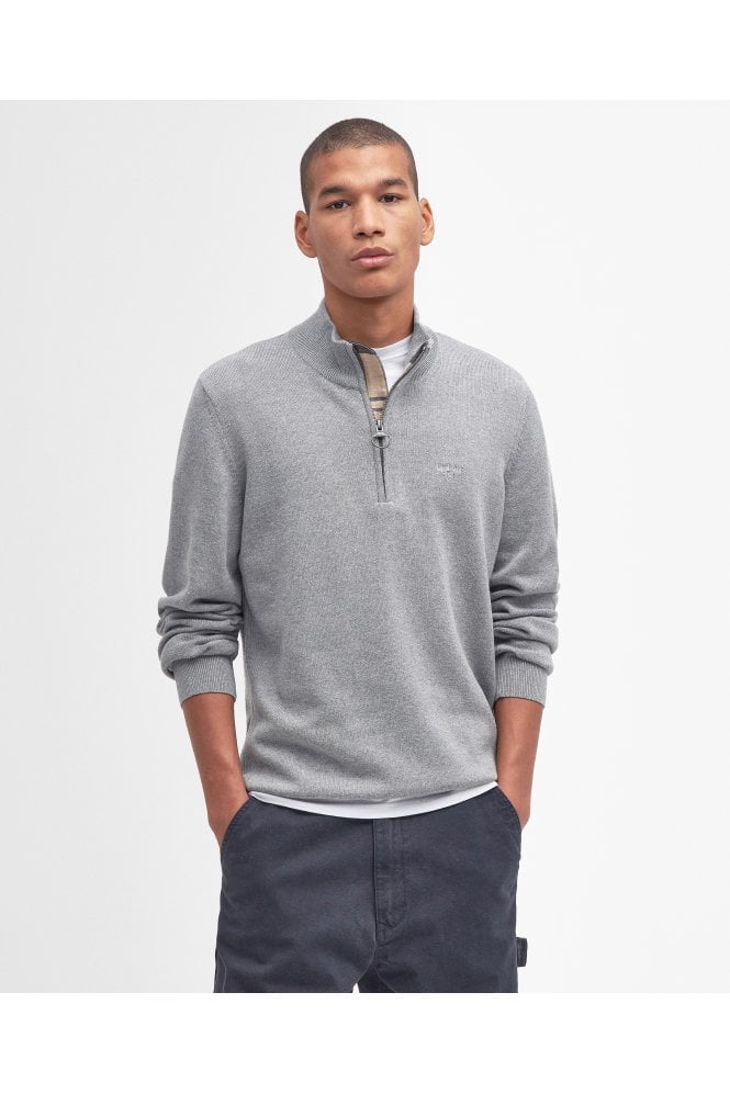 Cotton Quarter-Zip Jumper - Grey Marl