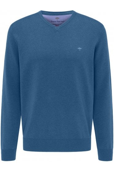 Cotton V-Neck Knit - Azure Blue