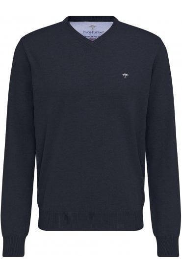 Cotton V-Neck Knit - Navy