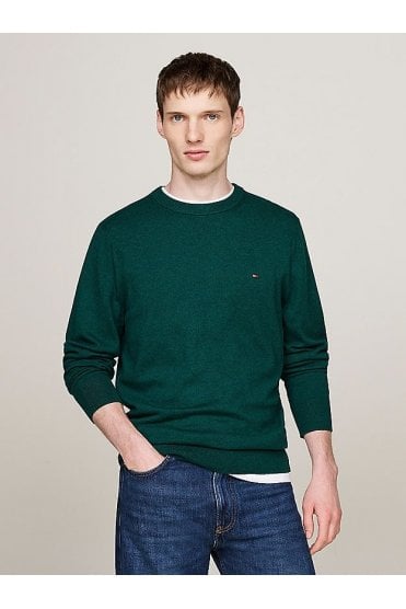 Crew Neck Jumper with Cashmere – Ornamental Green Heather