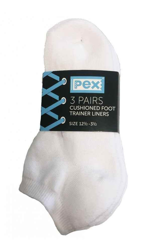 Cushioned Foot Trainer Liner 3 Pack Socks - White