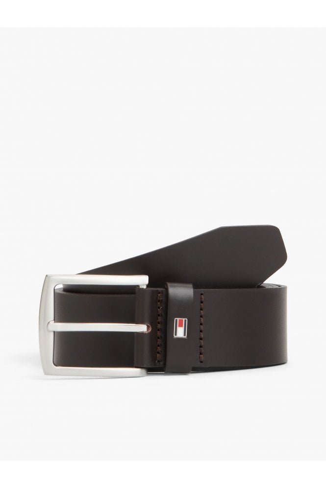 Denton Flag Logo Leather Belt – Dark Brown