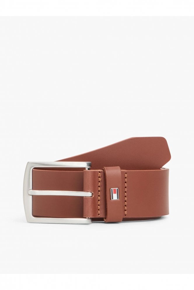 Denton Flag Logo Leather Belt – Dark Tan