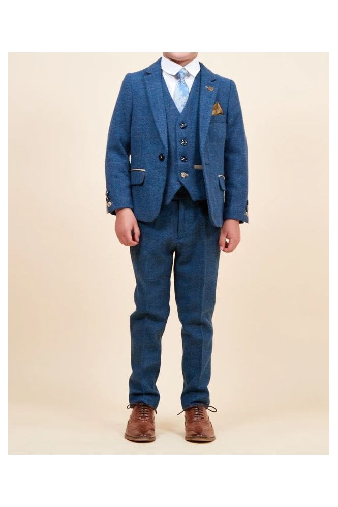 DION Boys Tweed Check Three Piece Suit - Blue