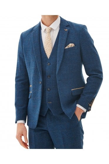Dion Tweed Check Three Piece Suit – Blue
