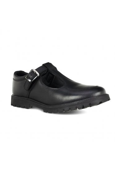 Emily Leather Buckle T-Bar Shoe – Black
