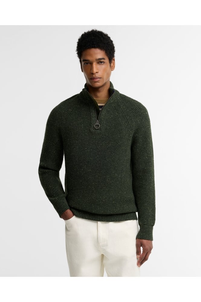 Essential Fleck Wool Half-Zip Jumper – Olive