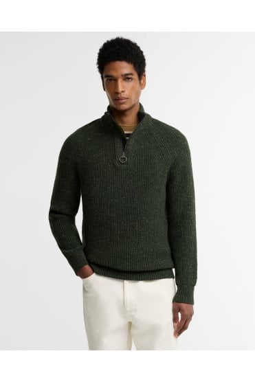 Essential Fleck Wool Half-Zip Jumper – Olive