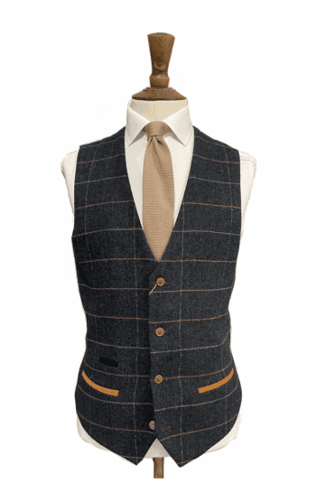 Eton Single Breasted Tweed Waistcoat - Navy