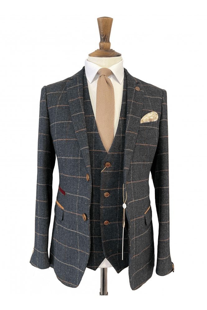 Eton Tweed Check 3-Piece Suit – Navy