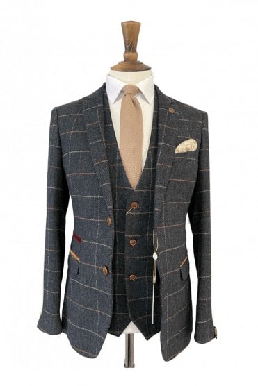 Eton Tweed Check 3-Piece Suit – Navy