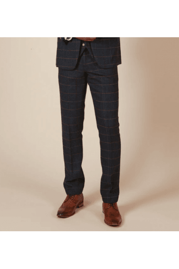 Eton Tweed Check Trousers - Navy Blue