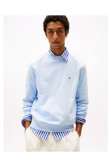 Flag Embroidery Crew Neck Sweatshirt – Breezy Blue