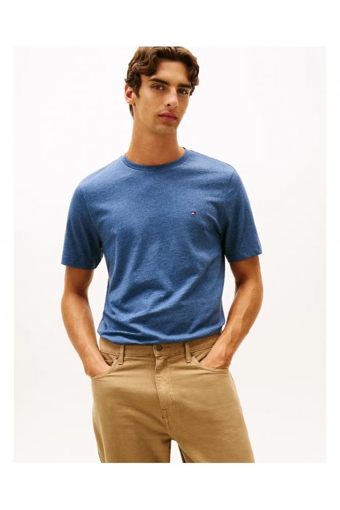 Flag Embroidery Crew Neck T-Shirt – Aegean Sea Heather