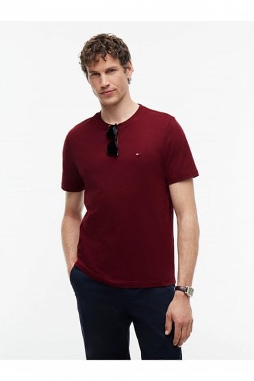 Flag Embroidery Crew Neck T-Shirt – Burgundy