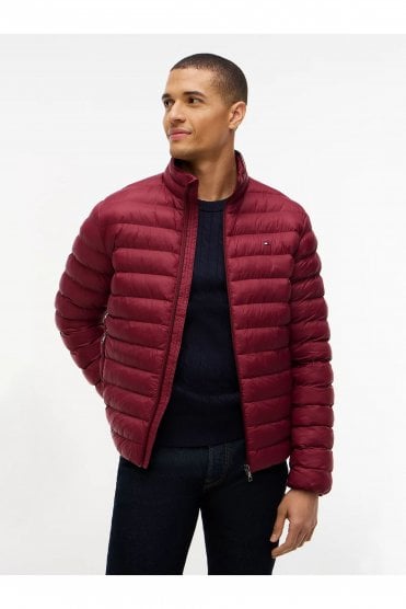 Flag Embroidery Packable Quilted Jacket – Burgundy