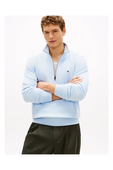 Flag Embroidery Terry Quarter-Zip Jumper – Sky Blue