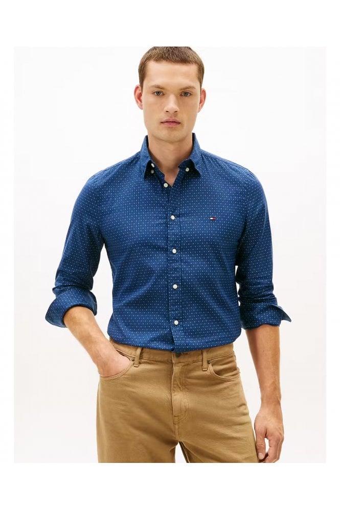 Flex Poplin Mini Print Slim Fit Shirt - Aegean Sea