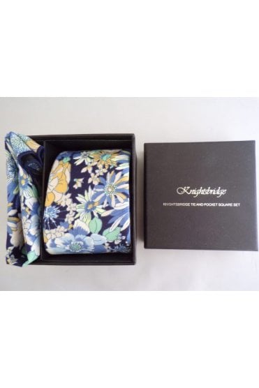 Floral Tie and Pocket Square Set - Navy