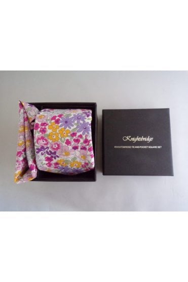 Floral Tie and Pocket Square Set - Pink/Lilac