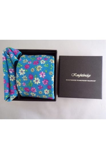 Floral Tie and Pocket Square Set - Sky Blue