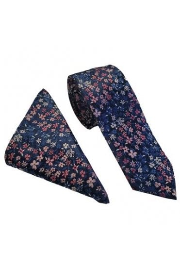 Floral Tie Set – Navy/Pink