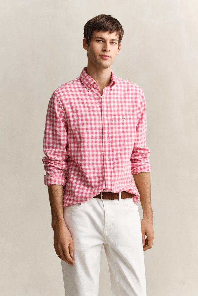 Gingham Linen Blend Shirt - Rose Pink
