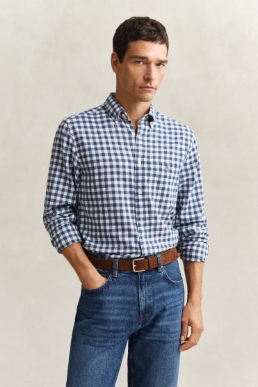 Gingham Linen Blend Shirt - Vintage Blue