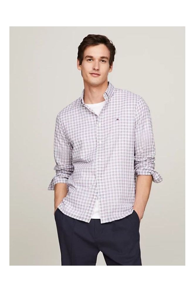 Global Stripe Micro Check Regular Fit Shirt – Primary Red / Multi