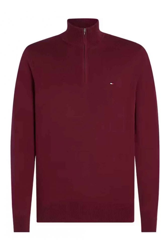 Half-Zip Mock Turtleneck Jumper with Cashmere - Deep Rouge