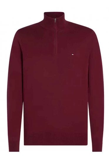 Half-Zip Mock Turtleneck Jumper with Cashmere - Deep Rouge