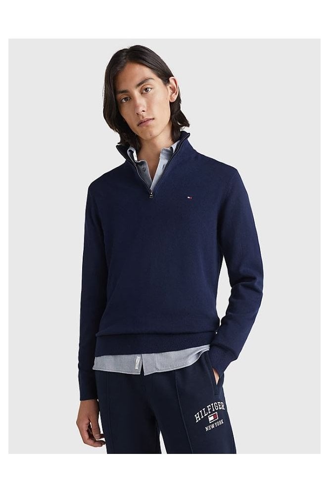 Half-Zip Mock Turtleneck Jumper with Cashmere - Desert Sky