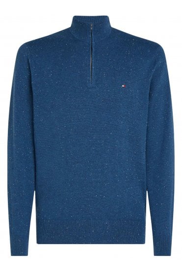 Half-Zip Mock Turtleneck Jumper with Cashmere - Donegal Aegean Sea