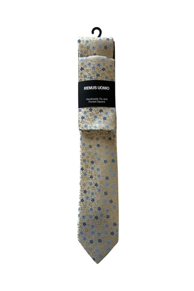 Handmade Floral Tie and Pocket Square Set – Stone
