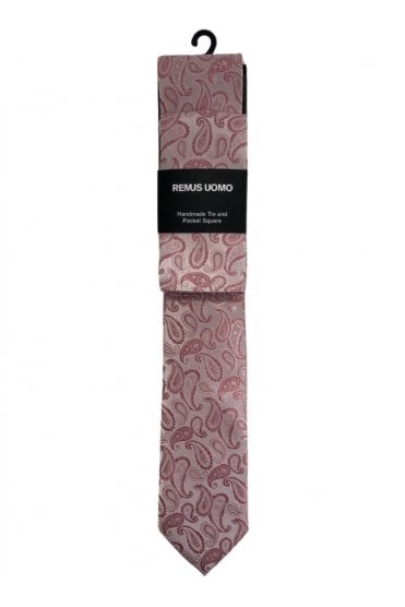 Handmade Patterned Tie and Pocket Square Set – Pink