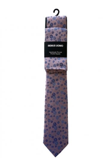 Handmade Patterned Tie and Pocket Square Set – Pink