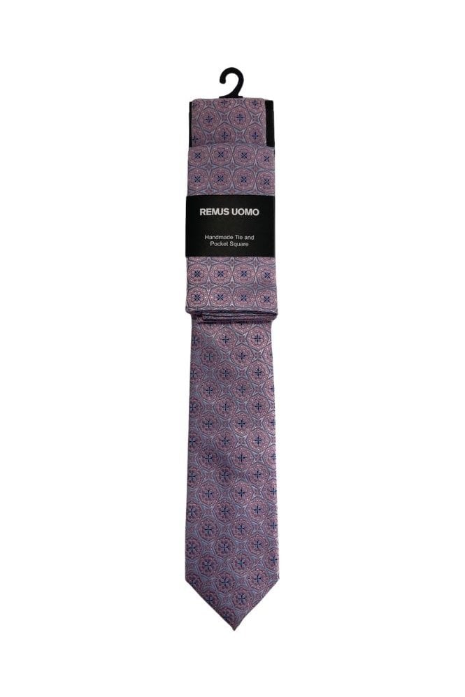 Handmade Patterned Tie and Pocket Square Set – Pink