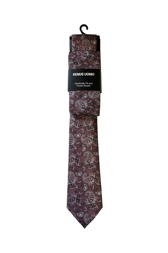 Handmade Patterned Tie and Pocket Square Set – Red