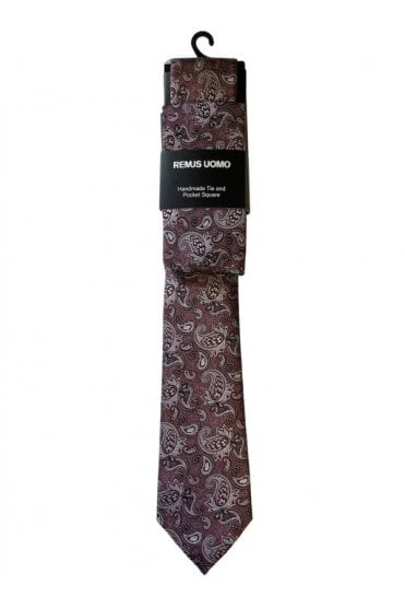 Handmade Patterned Tie and Pocket Square Set – Red