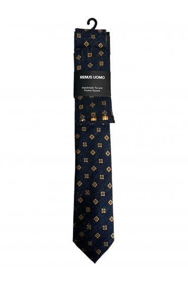Handmade Tie and Pocket Square - Navy