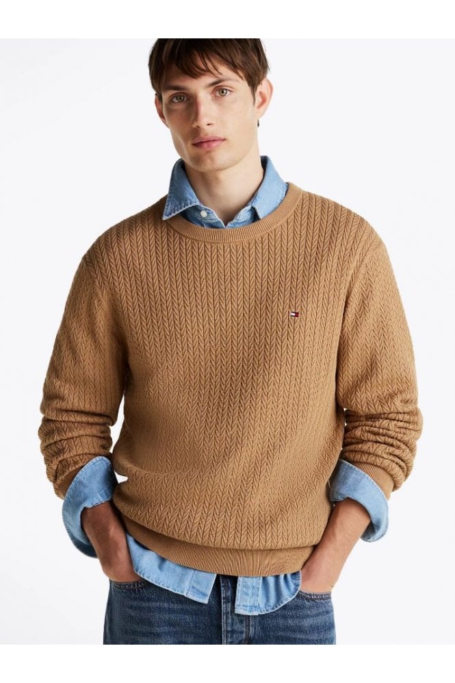 Herringbone Knit Crew Neck Jumper – Safari Canvas