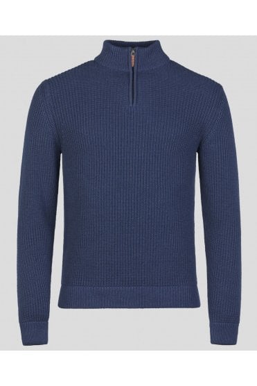 Inver 1/4 Zip Fisherman Rib Jumper – Denim Blue