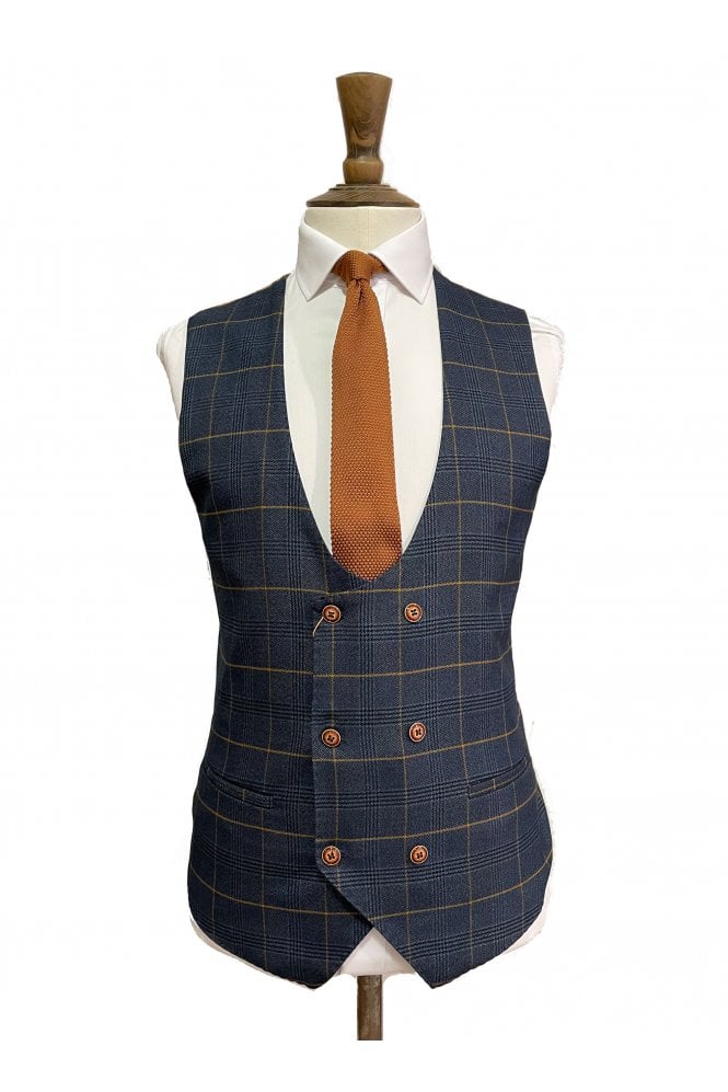 Jenson Navy Check Waistcoat - Marine