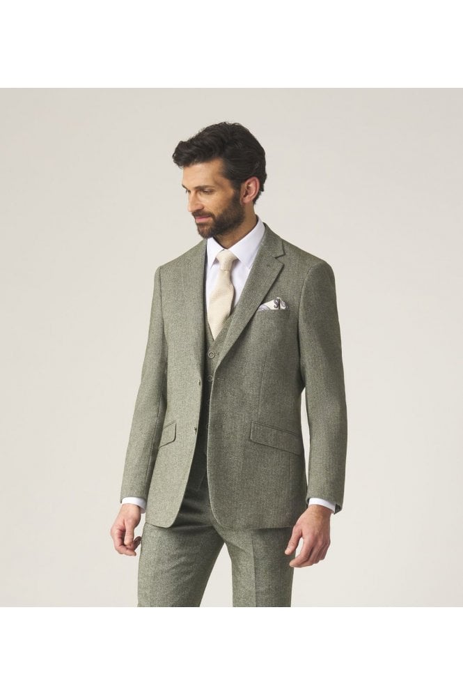 Jude Tailored Tweed Herringbone Suit Jacket – Sage Green