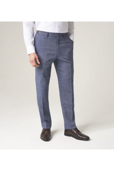 Jude Tapered Fit Tweed Herringbone Suit Trousers – Blue