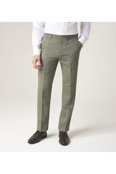 Jude Tapered Tweed Herringbone Trousers – Sage Green