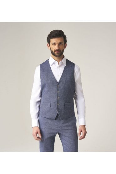 Jude Tweed Herringbone Waistcoat – Blue