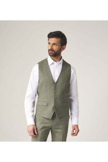 Jude Tweed Herringbone Waistcoat – Sage Green