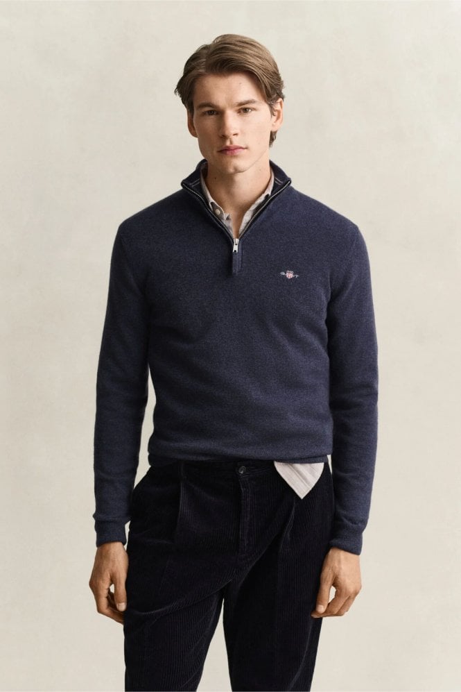 Lambswool Half-Zip Sweater – Dark Navy Melange